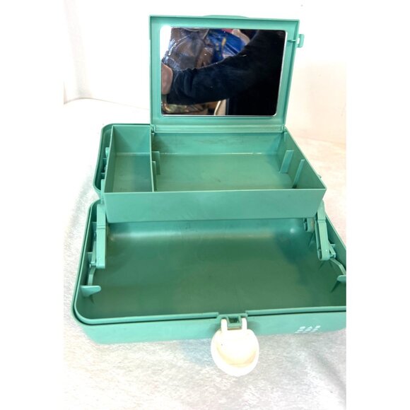 Retro Caboodles Makeup Organizer Carrying Case Sea Green Mirror Tween Teen - Picture 2 of 7